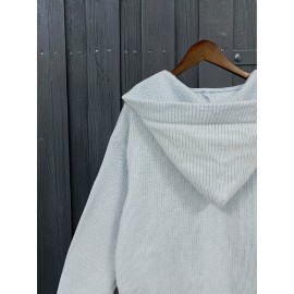 Retro Style Cow Print Hooded Cardigan with Loose Buttons and Pockets Women's Long Sweater Jacket for Early Autumn