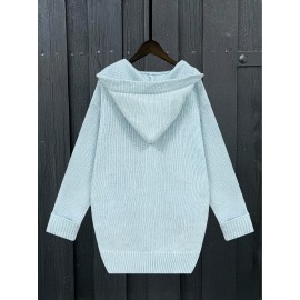 Retro Style Cow Print Hooded Cardigan with Loose Buttons and Pockets Women's Long Sweater Jacket for Early Autumn