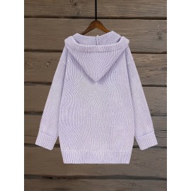 [Light Purple Hooded Sweater] European and American Retro Style Light Purple Hooded Thick Open Front Loose Long Sweater with Floral Print