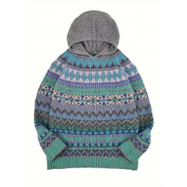 Winter Women's Elegant Hooded Sweatshirt Style Soft Jacquard Gradient Multicolor Beautiful Fashion Comfortable Casual Vintage Pullover Commuter Gift