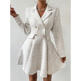 [Houndstooth Suit Dress] Women's Houndstooth Suit Dress | Double-Breasted A-Line Jacket & Dress | Structured Fit Short-Medium Length | Weddings, Business, Office | Black/White/Beige Trench Coat Style (Machine Washable)
