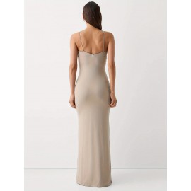 1pc Elegant Solid Color Slingback Evening Gown for Women - Off the Shoulder V-Neck Sleeveless Fitted Spaghetti Strap Long Dress - Woven Fabric for Spring/Summer/Fall