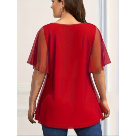 Plus Size Multicolor Women's Fake Two-piece Chiffon Summer Top