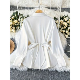 Plus Size - Plus Size, Women'S Plus Size Elegant Long Sleeve Button-Up Shirt - Non-Stretchy Formal & Casual Blouse, Machine Washable Office & Everyday Tops for Women, Classic Collar Button Front Placket, All-Season Professional & Everyday Blouse, Versatile Top, Sophisticated Design, Durable Material, Stylish Top, Fashion Lovers