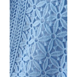 Plus Size, ZANZEA Women's Lace Patchwork Blouse - Semi-Sheer Short Sleeve Top with Round Neck, Soft Pastel Blue Summer Shirt, Machine Washable Elegant Casual & Formal Wear (Lightweight Layered Outfit Essential)