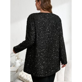 Plus Size, Women's Elegant Sparkling Sequin Jacket - Sequin-Encrusted Collar & Cuff, Structured Blazer Coat for Parties, Weddings, Prom - Shiny Blazer Outerwear (Hand Wash/Dry Clean) - Spring/Fall Formal Attire