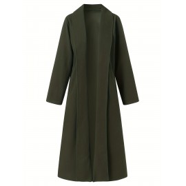 Women'S Plus Size Long Trench Coat - Casual Lapel Collar, Solid Color, Non-Stretch Fabric, Ideal for Spring/Fall, Winter Outerwear|Casual Style|Nonstretch Material