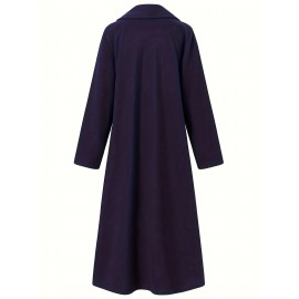 Women'S Plus Size Long Trench Coat - Casual Lapel Collar, Solid Color, Non-Stretch Fabric, Ideal for Spring/Fall, Winter Outerwear|Casual Style|Nonstretch Material