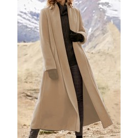 Women'S Plus Size Long Trench Coat - Casual Lapel Collar, Solid Color, Non-Stretch Fabric, Ideal for Spring/Fall, Winter Outerwear|Casual Style|Nonstretch Material