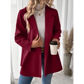 Plus Size, Women's Elegant Beige Coat - Long Sleeve Double Button Blazer, Structured Non-Stretch Jacket for Office, Formal Events & Everyday - Machine Washable Women's Outerwear, Casual Chic Apparel, Turndown Collar, Classic Tailoring