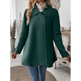 Plus Size, Women's Elegant Beige Coat - Long Sleeve Double Button Blazer, Structured Non-Stretch Jacket for Office, Formal Events & Everyday - Machine Washable Women's Outerwear, Casual Chic Apparel, Turndown Collar, Classic Tailoring