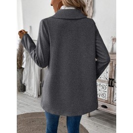 Plus Size, Women's Elegant Beige Coat - Long Sleeve Double Button Blazer, Structured Non-Stretch Jacket for Office, Formal Events & Everyday - Machine Washable Women's Outerwear, Casual Chic Apparel, Turndown Collar, Classic Tailoring