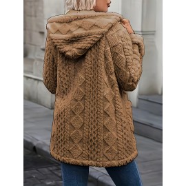 Plus Size - Plus Size, Women'S Plus Size Elegant Hooded Coat - Winter Outerwear with Luxurious Fur-like Appearance, Warm Thickened Jacket for Cold Weather, Cozy Formal & Everyday Outfits - Easy-Care Fashion Outerwear, Ladies Winter Coats, Cold Weather Apparel, Durable Warm Fabric