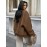 Plus Size, Women's Oversized Brown Jacket - Plus Size Casual Collar Coat with White Button Closure, Dropped Shoulder H-Line Silhouette & Chest Pocket - All-Season Outerwear for, Date, Everyday (Machine Washable) - Elegant Brown Blazer