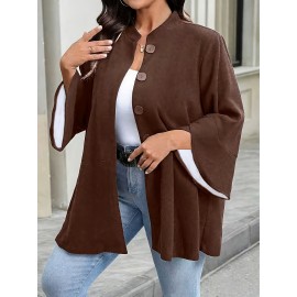 Plus Size, Women's Plus Size Oversized Bell Sleeve Jacket - Collar Coat, Elegant Casual Loose-Fit Blazer for Spring/Fall, Wide-Leg Button Front (Curvy-Friendly) - to Weekend Outerwear