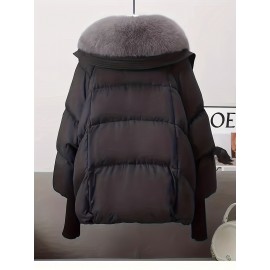 Plus Size - Plus Size, Women'S Elegant Winter Coat with Plush Faux Fur Collar & Full-Zip Front - Thickened Warm Outerwear, /Neutral Tones, Loose Fit Long Jacket for Fall & Winter, Plus Size Available, Winter Coats For Women