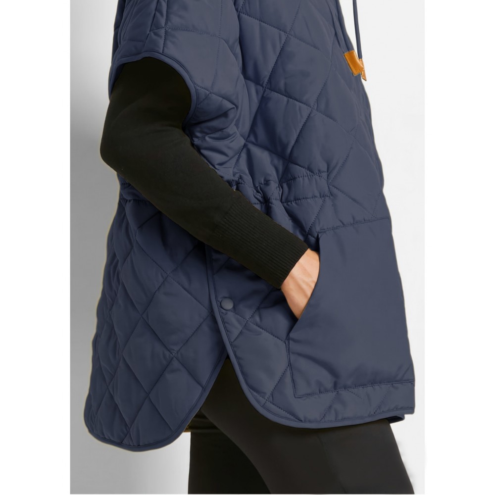 Plus Size, Women's High Quality Zip-Up Quilted Vest with High Stand Collar & Gatherable Waist - Wide-Cut Winter Coat, Full-Zip Front Closure, Machine Washable Outerwear for Casual & Formal Outfits (Solid Color, Green/Black/Navy/White) - Versatile Layering Piece, Relaxed Fit with Split Hem Design, High Quality Material for Wet Weather, Stylish and Functional Outerwear, Plus Size Fall Clothes