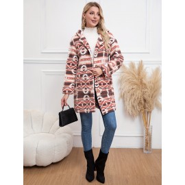 Plus Size Button Front Hooded Coat - Casual Lapel Neck, Flap Pockets, Long Sleeve, Warm and Cozy for Winter and Fall, Women's Clothing